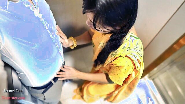 Desi aunty from India engages in her first HD sex encounter with a student, showcasing intense passion.