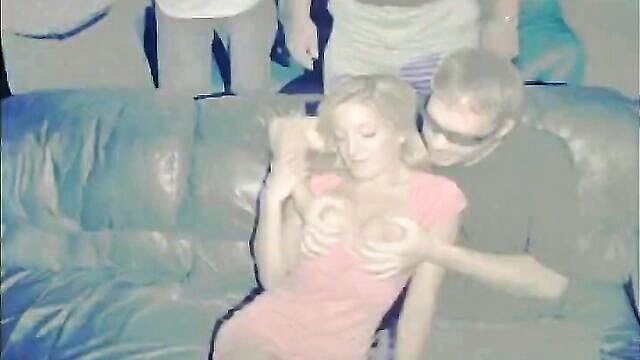 petite blonde gets gangbanged in puffy pussy orgy at porn theater : Theater Sluts Channel