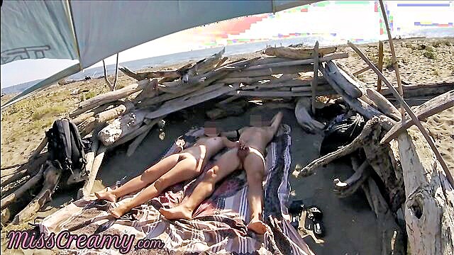 Miss Creamy - public beach handjob wife caught by stranger in hd Miss Creamy
