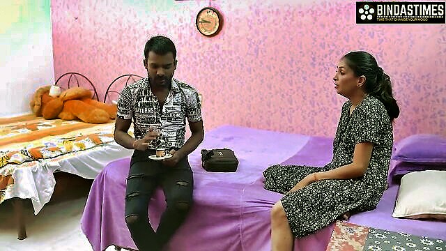 Indian aunt and finance executive in steamy romance, eating and intercourse.