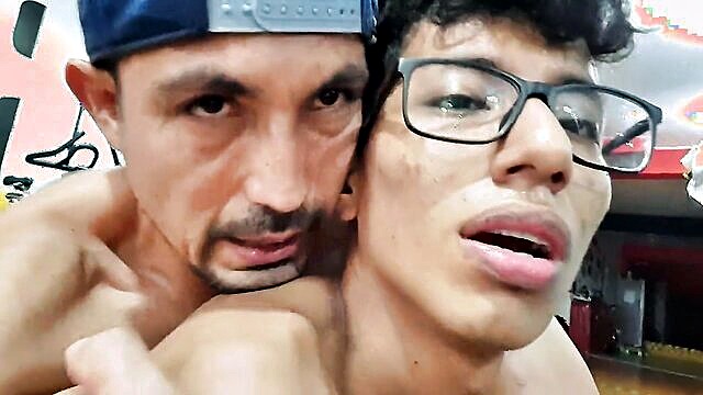 amateur bareback, colombian twink, colombian boy - young colombian twink gets tattooed and fucked by mature trainer in gym
