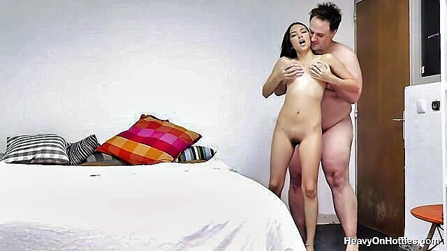 Regina - petite latina gets her tight hole stretched by a chubby daddy