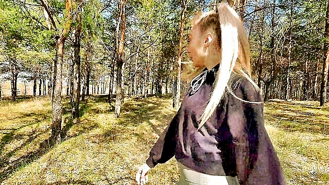 blowjob, amateur, bicycle - wild ride leads to passionate forest encounter in 4k