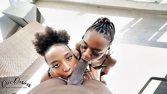 double dick, sexy, black dick - ebony teens enjoy double penetration in steamy threesome