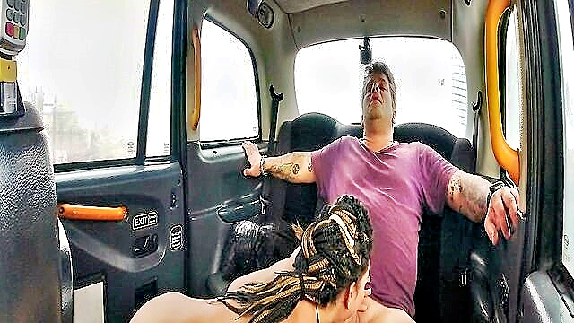taxi, big cock, busty tits - busty girl gets down and dirty in a taxi ride
