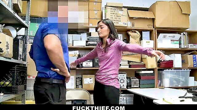 XXX HD sexy video featuring a naughty teen shoplifter getting caught and pleasured in the back room.