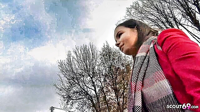Busty German MILF Sofie flaunts her assets and discusses her desires in a public setting, creating an enticing casting scene for XXX movies.