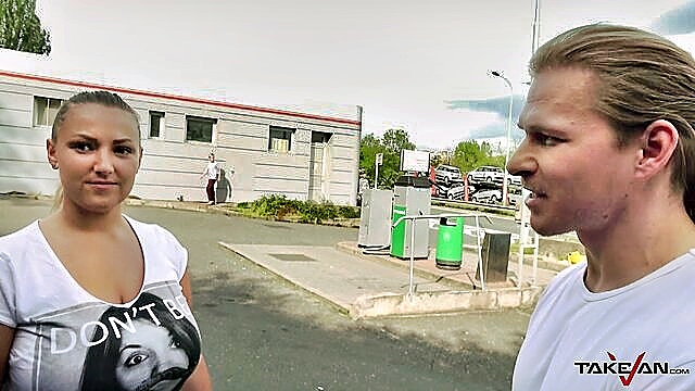 Busty babe Krystal Swift gets pounded in a public van, her tits bouncing in HD adult video.