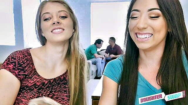 HQ porn video featuring teen Alyce Anderson in a tantalizing scholastic barter scenario, engaging in hardcore action with older men, culminating in a cumshot.