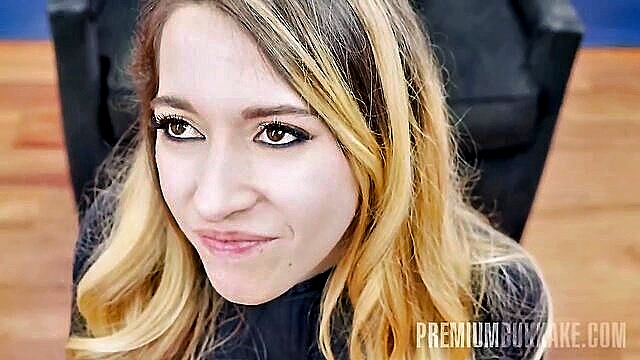hardcore, big tits, blowjob - blonde bombshell gets a wild bukkake facial in sex clip
