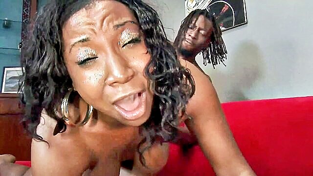 ebony, big tits, big ass - sexy african babe gets pleasure from big cock