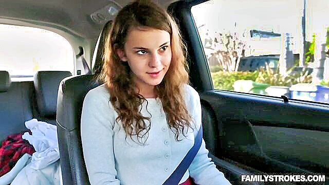 cum shots, blowjobs, brunette - familystrokes video featuring stepdaughter ellie eilish in a car sex scene