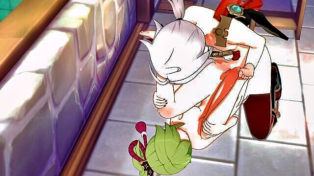 cumshot, cum, blowjob - genshin impact hentai   uncensored animated asian cosplay action