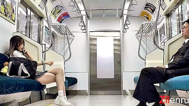 ziienru, footjob, socks - brunette teen gets naughty on the train with big cock
