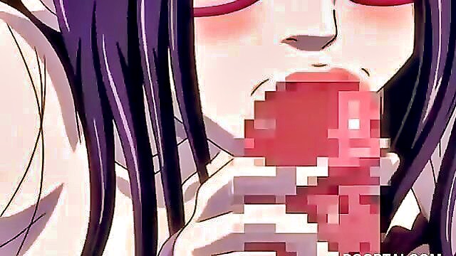 cartoon, anime, animation - close up of anime honey pleasuring a hard cock with glasses