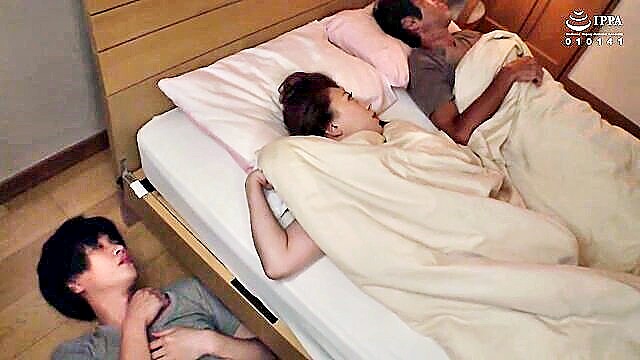 Japanese wife satisfies her desire for a big dick from her son-in-law, leading to a cum-filled climax.