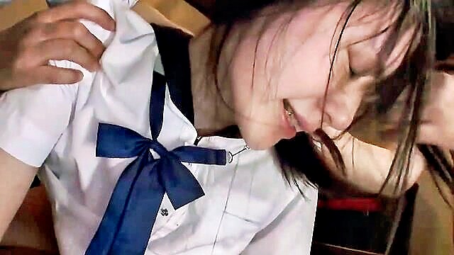 petite japanese teen in uniform gets rough deepthroat gangbanged by older men : Bang