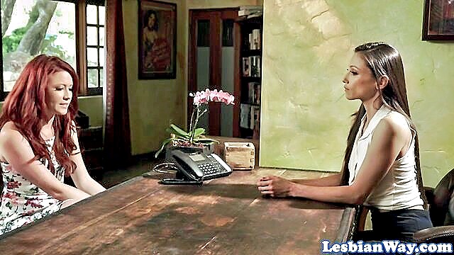 Ginger - redhead and brunette girls scissor in therapists office Girlfriend Films