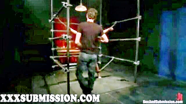 fuck, hardcore, fetish - chained and stretched blonde gets rough bdsm treatment