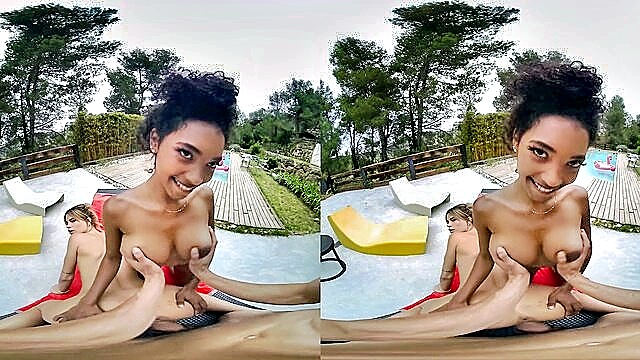 virtual reality, oreo, hardcore - sizzling ebony threesome in outdoor setting